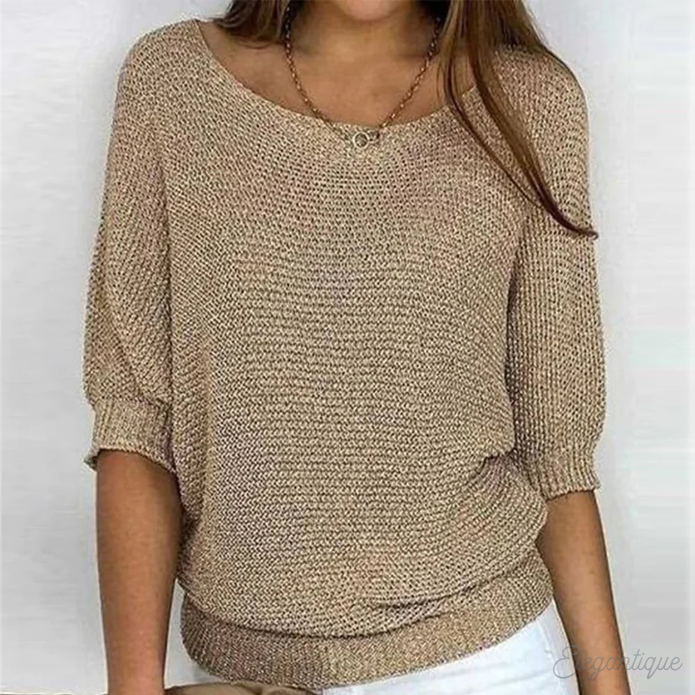 Women's classic crew neck sweater in brown