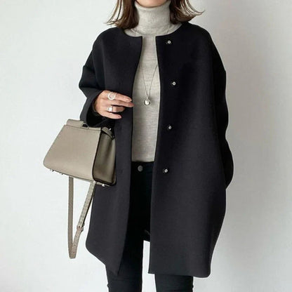 Women's oversized button-front winter coat in black