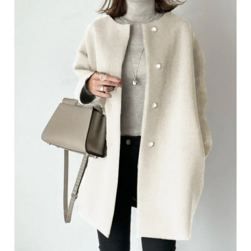 Women's oversized button-front winter coat in white