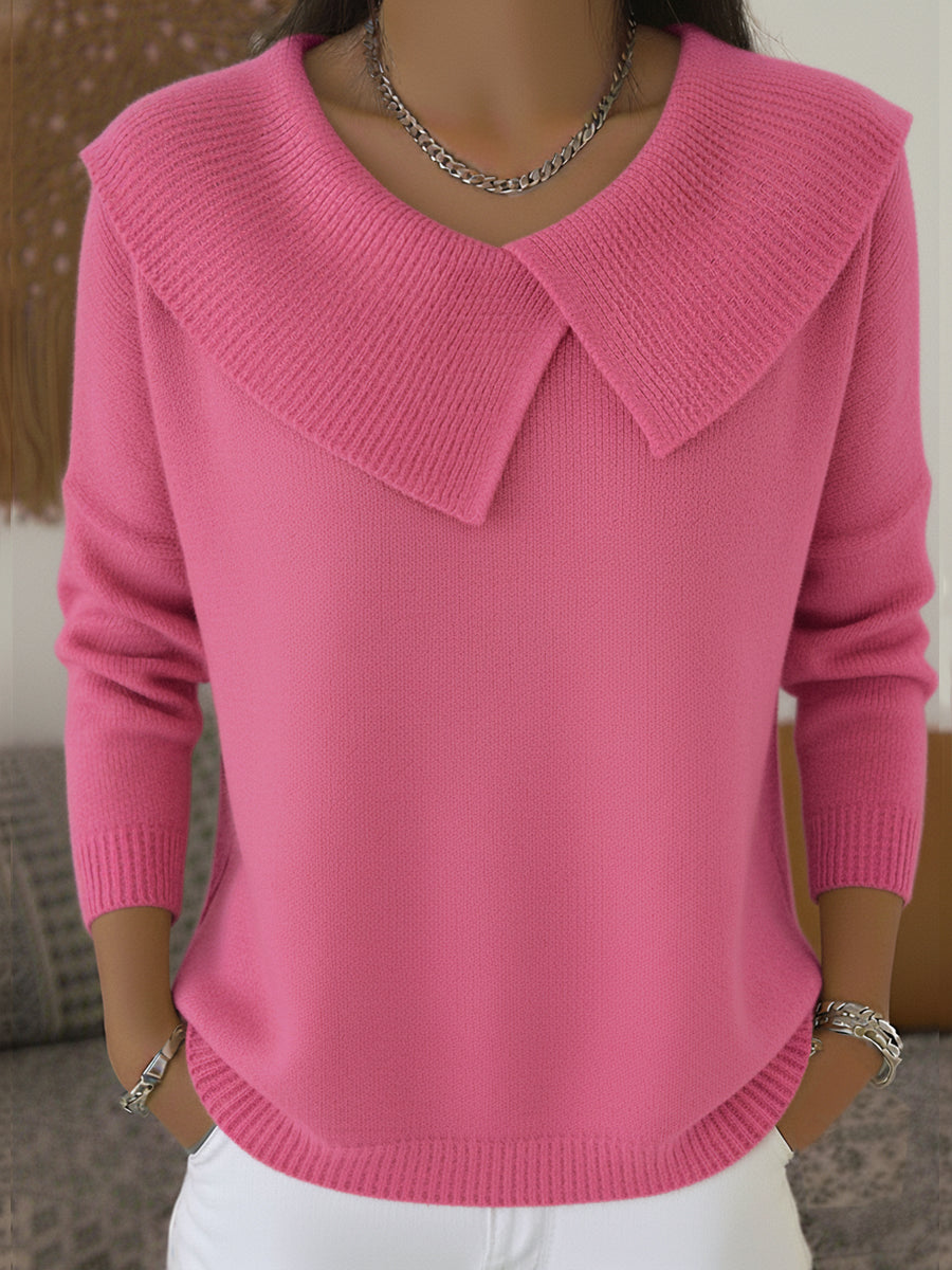 Women's red statement collar sweater with wide layered collar