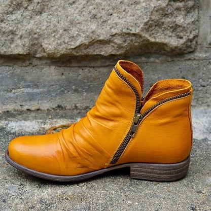 Yellow Faux Leather Ankle Boots with Ruched Vamp