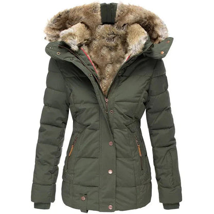 Women's faux fur hooded quilted jacket in green