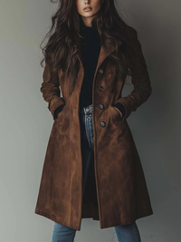 Adeline | Women's Faux Suede Long Trench Coat for Fall