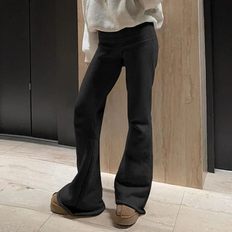 Women's black flare sweatpants with elastic waistband
