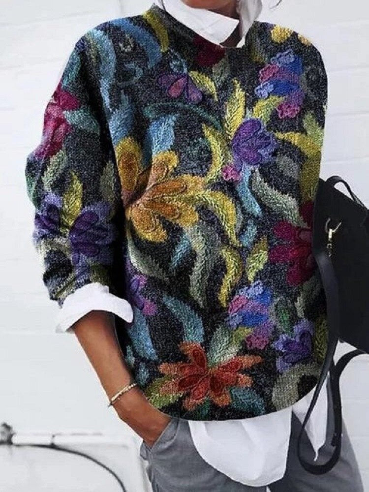 Women's floral print pullover sweater