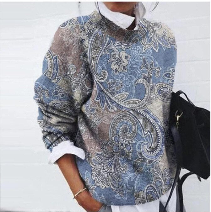 Women's floral print pullover sweater