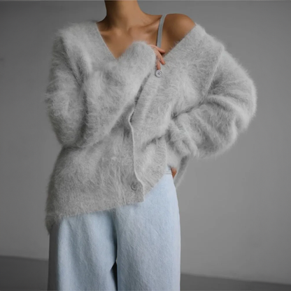 Women's fluffy oversized knit cardigan in gray