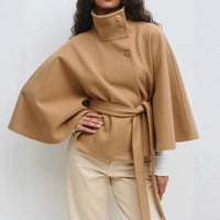 Piper | Women's High Collar Cape Coat with Adjustable Belt