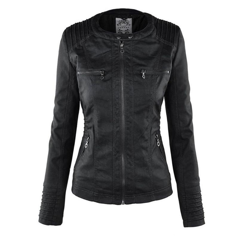 Women's hooded faux leather moto jacket in chocolate brown