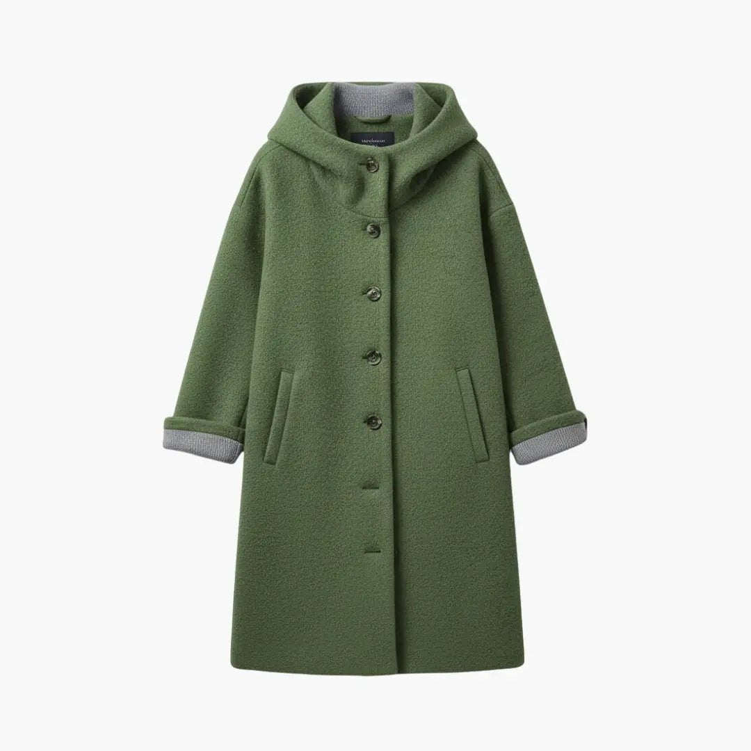 Women's green hooded longline coat