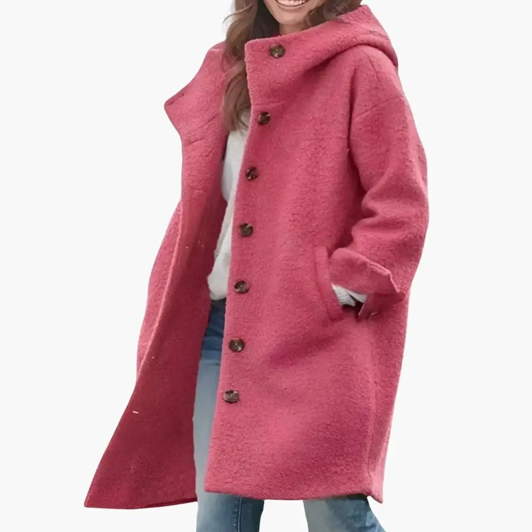 Women's blue hooded longline coat