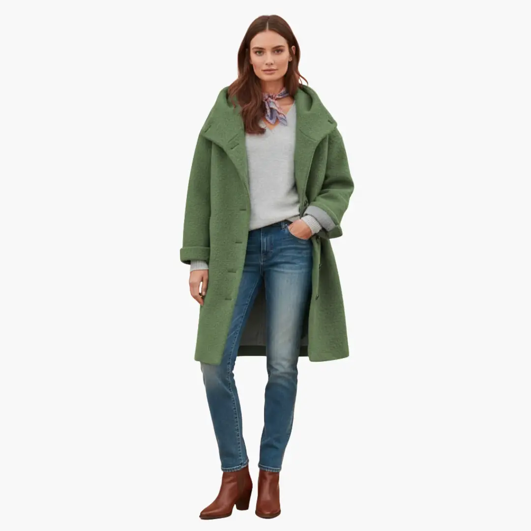 Women's green hooded longline coat