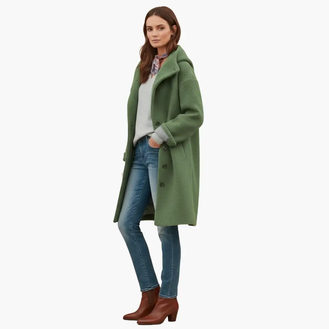 Women's green hooded longline coat