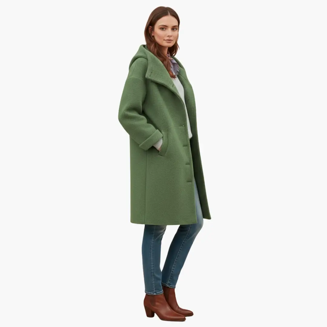 Women's green hooded longline coat