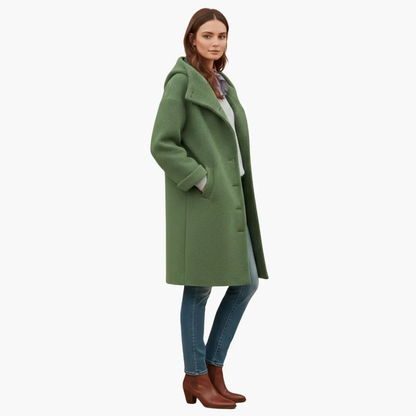 Women's green hooded longline coat