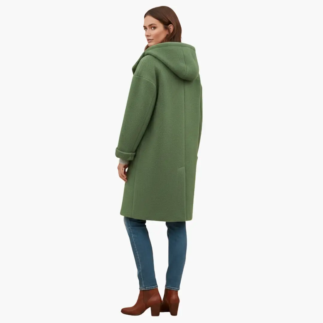Women's green hooded longline coat