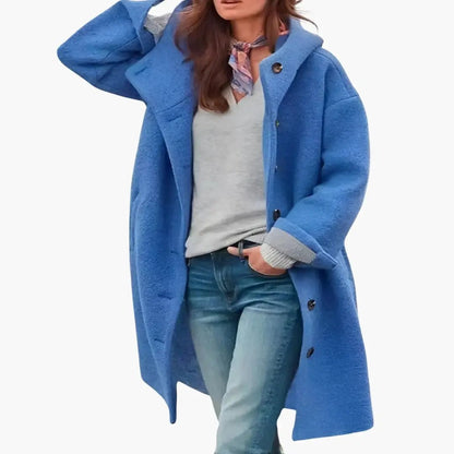 Women's blue hooded longline coat