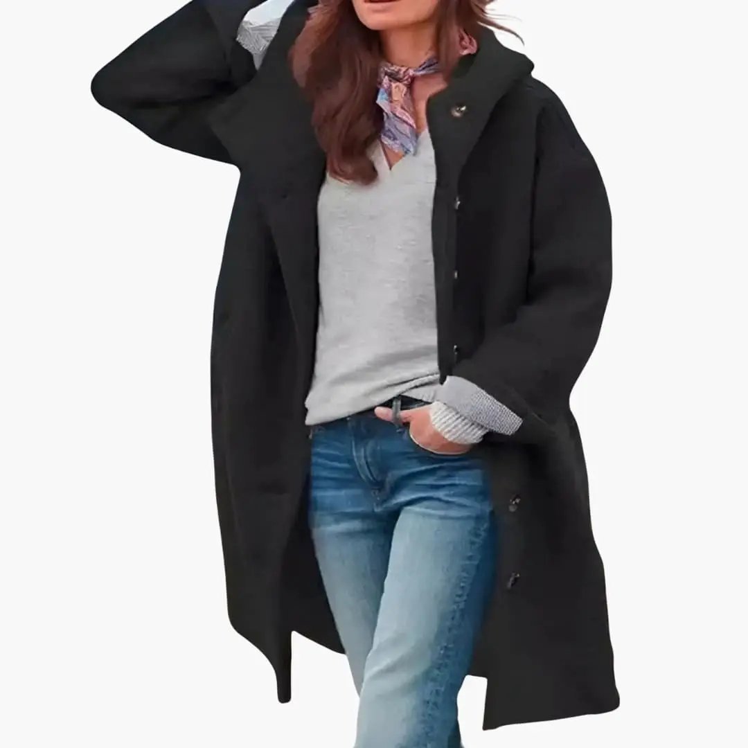 Women's blue hooded longline coat