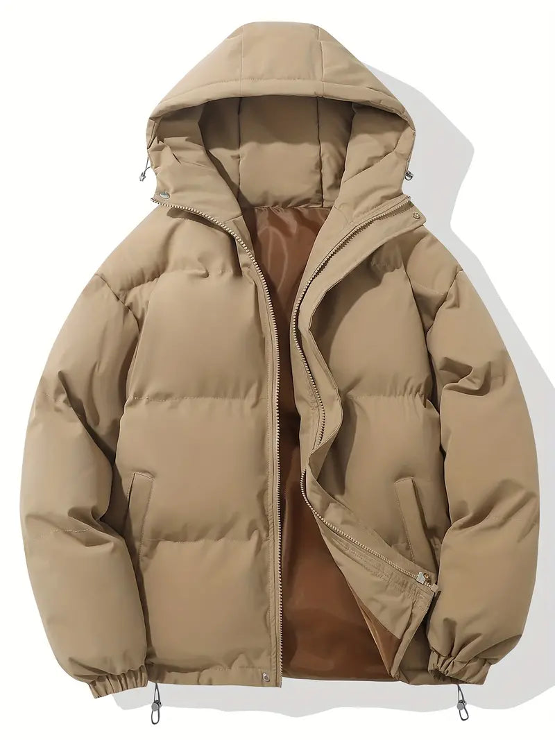 Women's hooded quilted puffer jacket in khaki