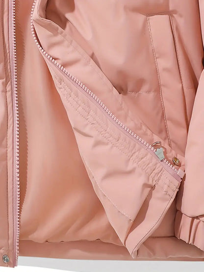 Women's hooded quilted puffer jacket in pink