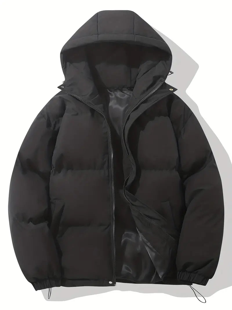 Women's hooded quilted puffer jacket in black