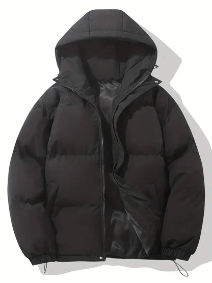 Women's hooded quilted puffer jacket in black
