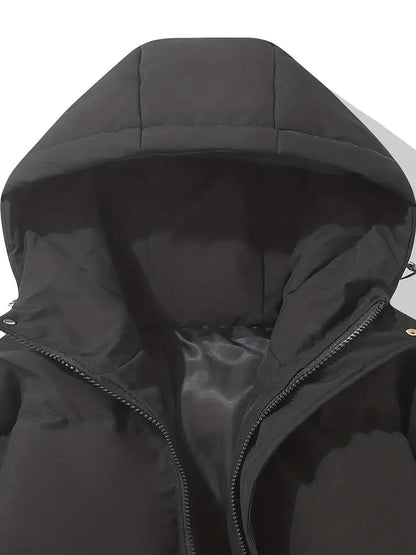 Women's hooded quilted puffer jacket in black