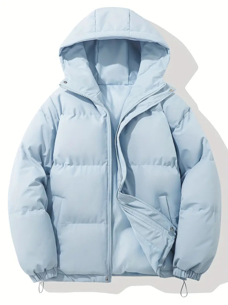 Women's hooded quilted puffer jacket in blue