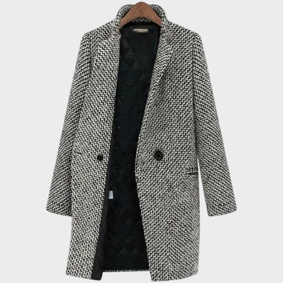 Women's houndstooth longline tailored coat in black