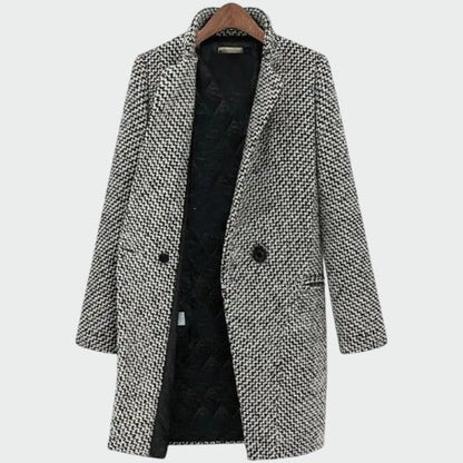 Women's houndstooth longline tailored coat in black