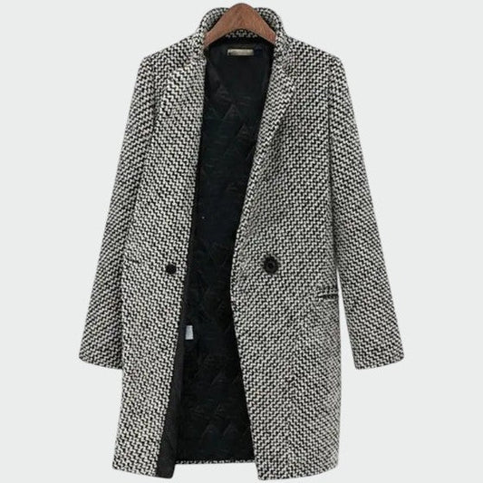 Women's houndstooth longline tailored coat in black