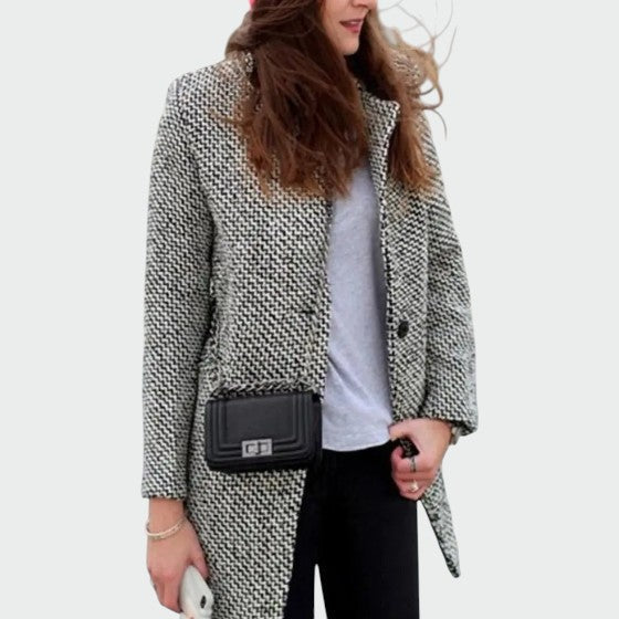 Women's houndstooth longline tailored coat in black
