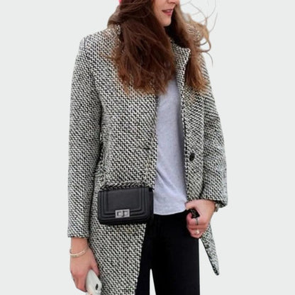 Women's houndstooth longline tailored coat in black