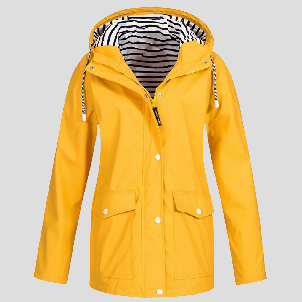 Women's yellow insulated waterproof jacket with hood