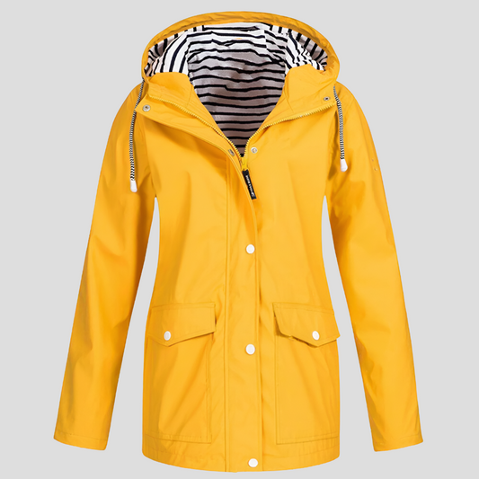 Women's yellow insulated waterproof jacket with hood