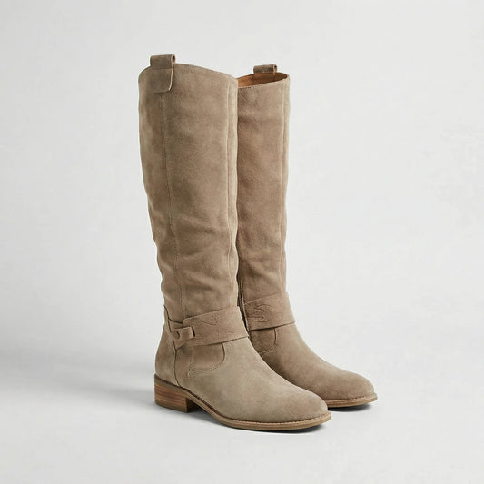 Women's beige suede-look knee-high slouch boots