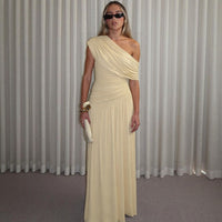 Bianca | One-Shoulder Ruched Knit Maxi Dress with Pleated Drape
