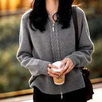 Sia | Women's Cable Knit Zip Up Hoodie Sweater with Ribbed Cuffs