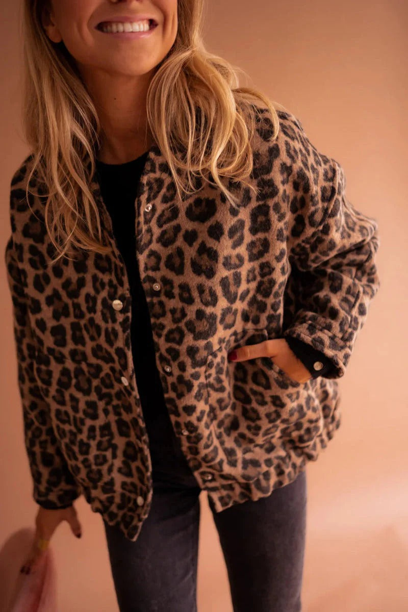Women's leopard print bomber jacket in brown