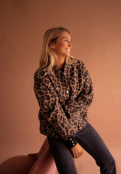 Women's leopard print bomber jacket in brown