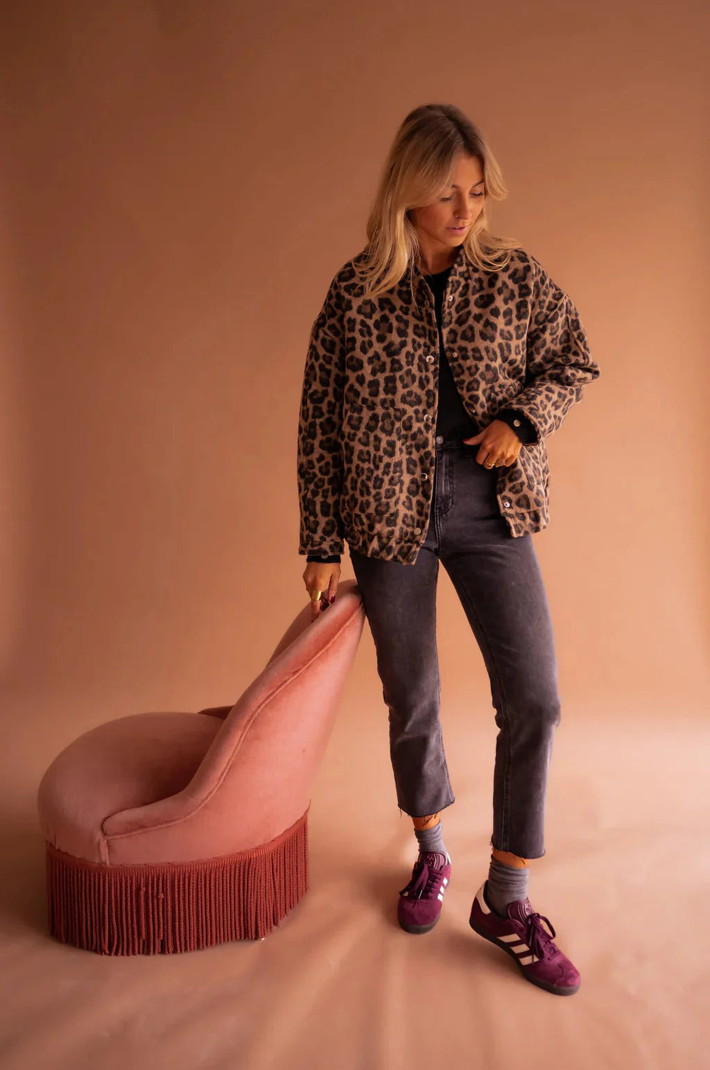 Women's leopard print bomber jacket in brown