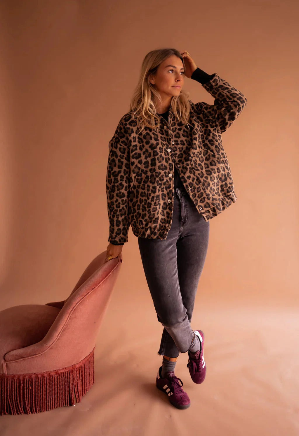 Women's leopard print bomber jacket in brown