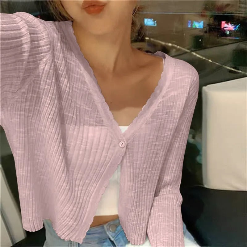 Women's ribbed knit button-up cardigan in pink