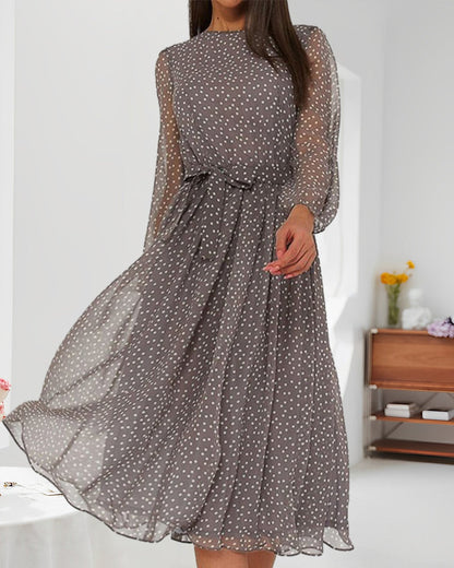 Women’s Loose Polka Dot Dress Knee Length A Line Long Sleeve Elegant Casual Everyday Dress 2