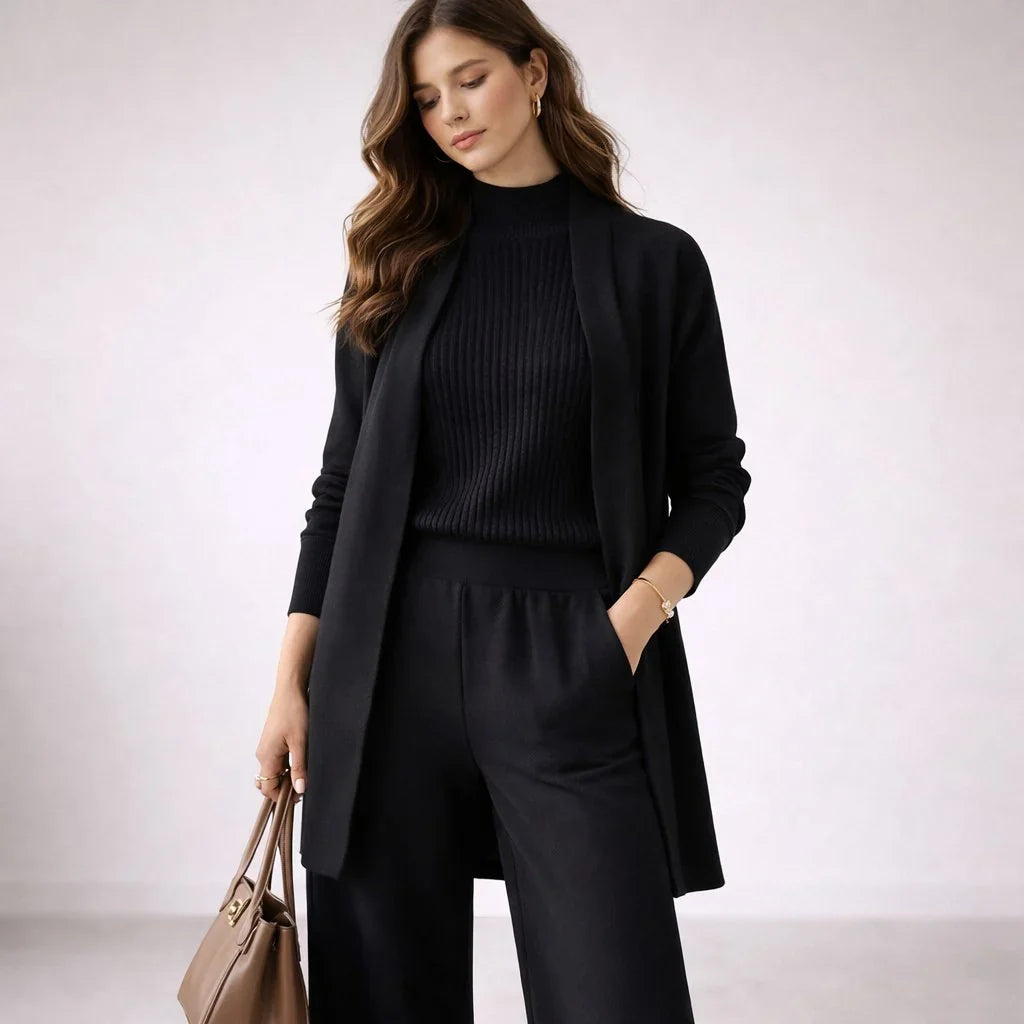 Women's black 3 piece knit lounge set