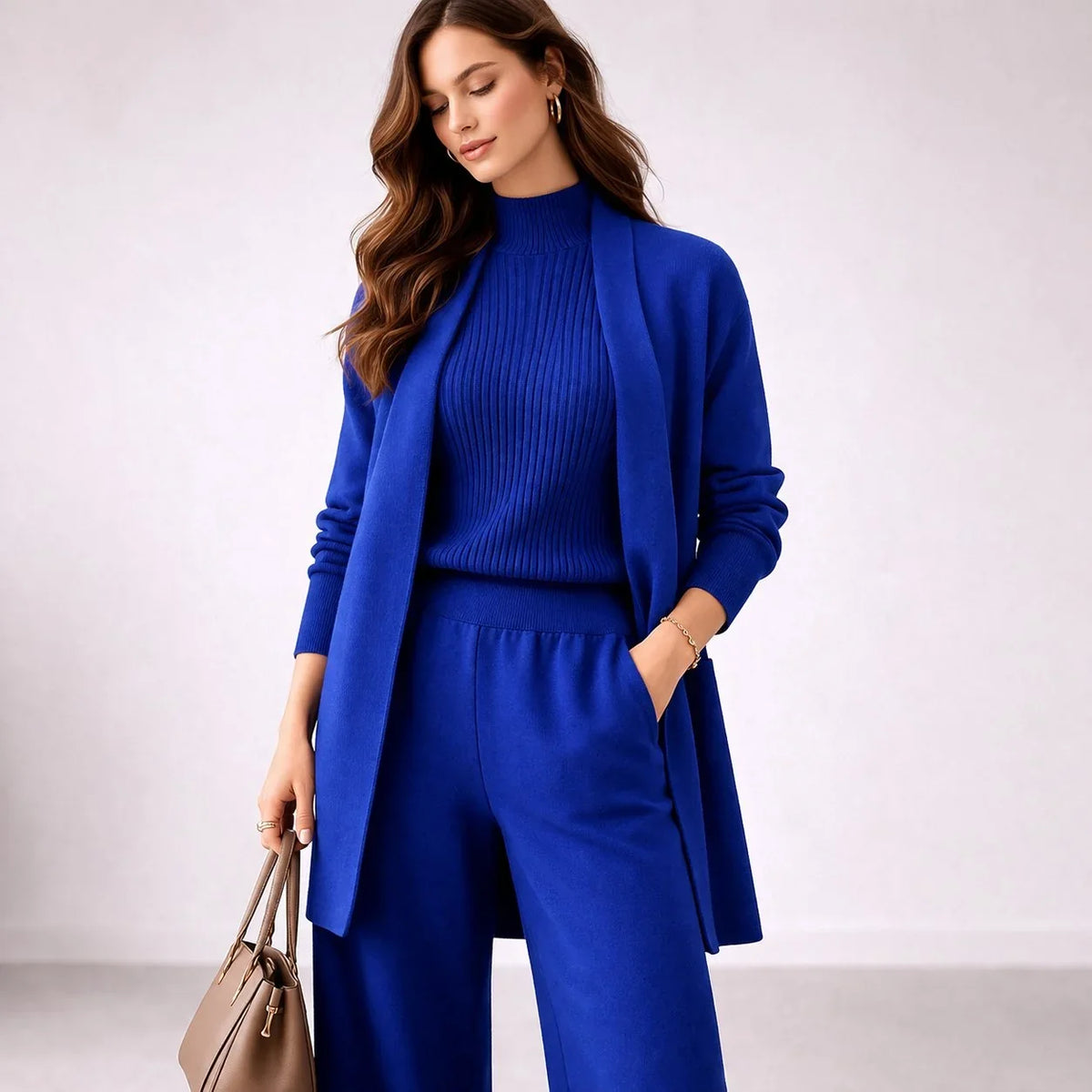 Women's blue 3 piece knit lounge set