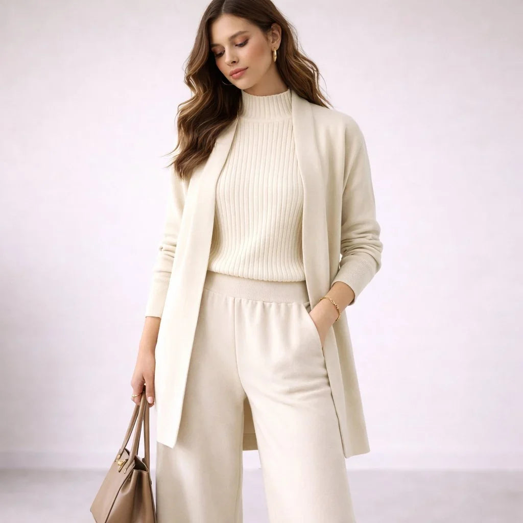 Women's white 3 piece knit lounge set