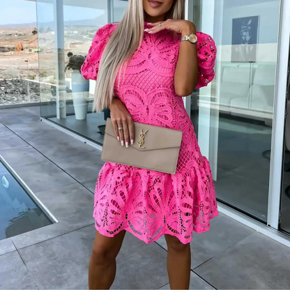 Women's Mini Dress Puff Sleeve Ruffle Hem 1