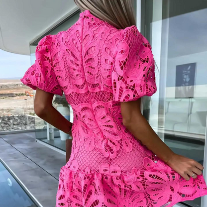 Women's Mini Dress Puff Sleeve Ruffle Hem 2