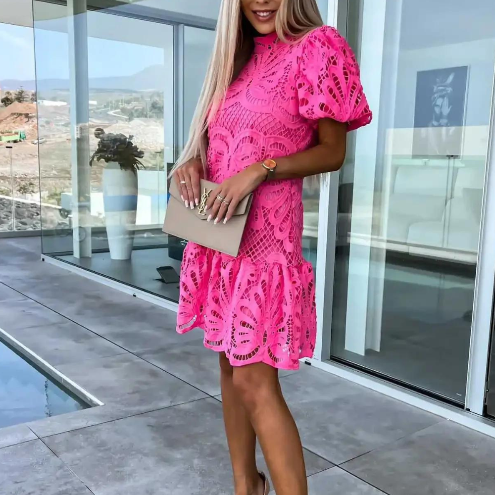 Women's Mini Dress Puff Sleeve Ruffle Hem 3